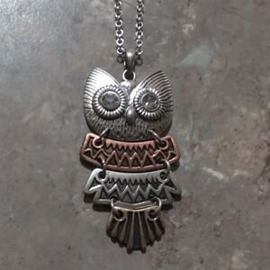 Silver and Bronze Owl Pendant Necklace
